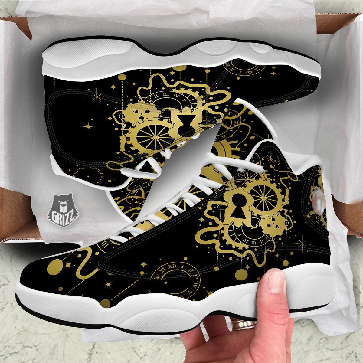 Steampunk Gears Metal Print White Basketball Shoes-grizzshop