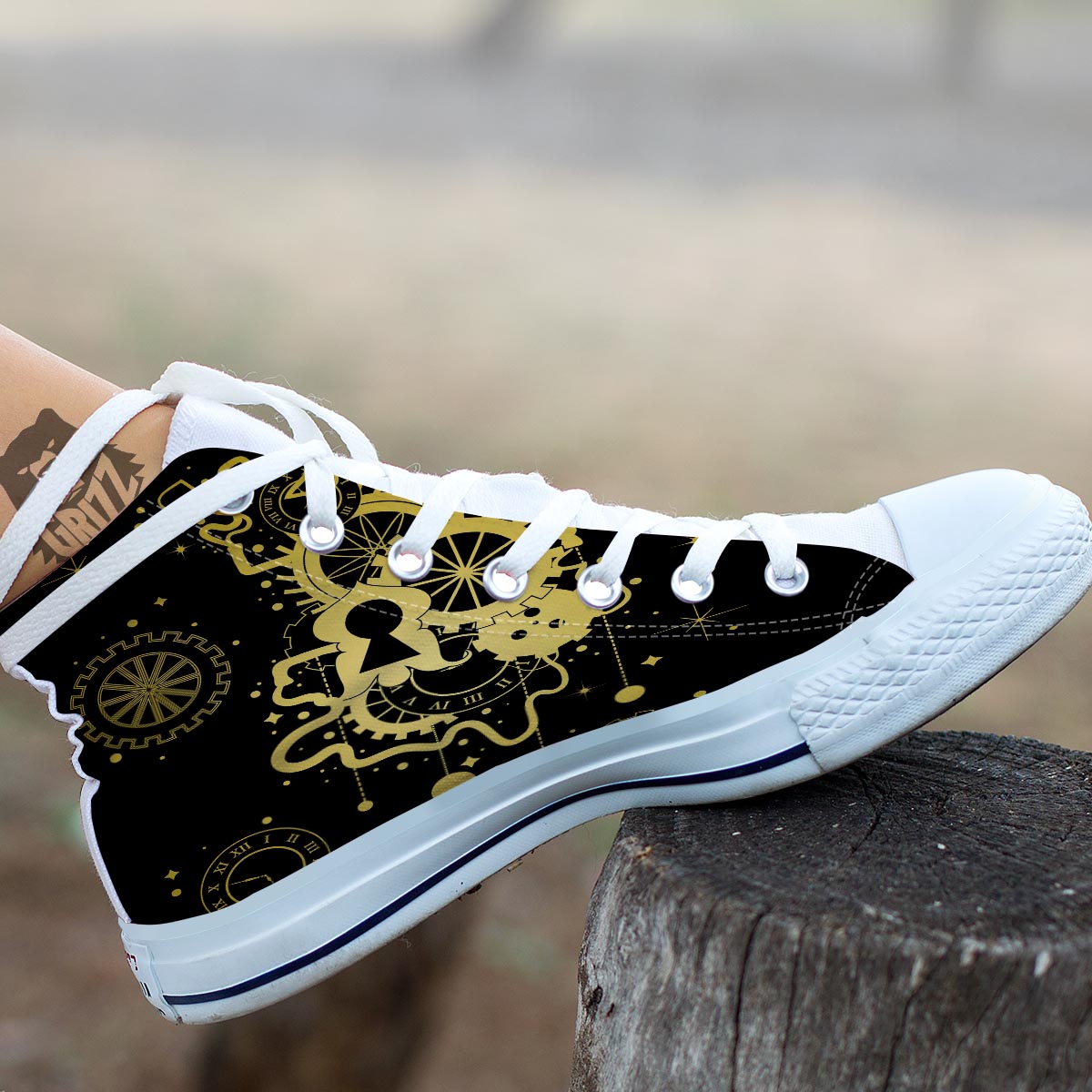 Steampunk Gears Metal Print White High Top Shoes-grizzshop