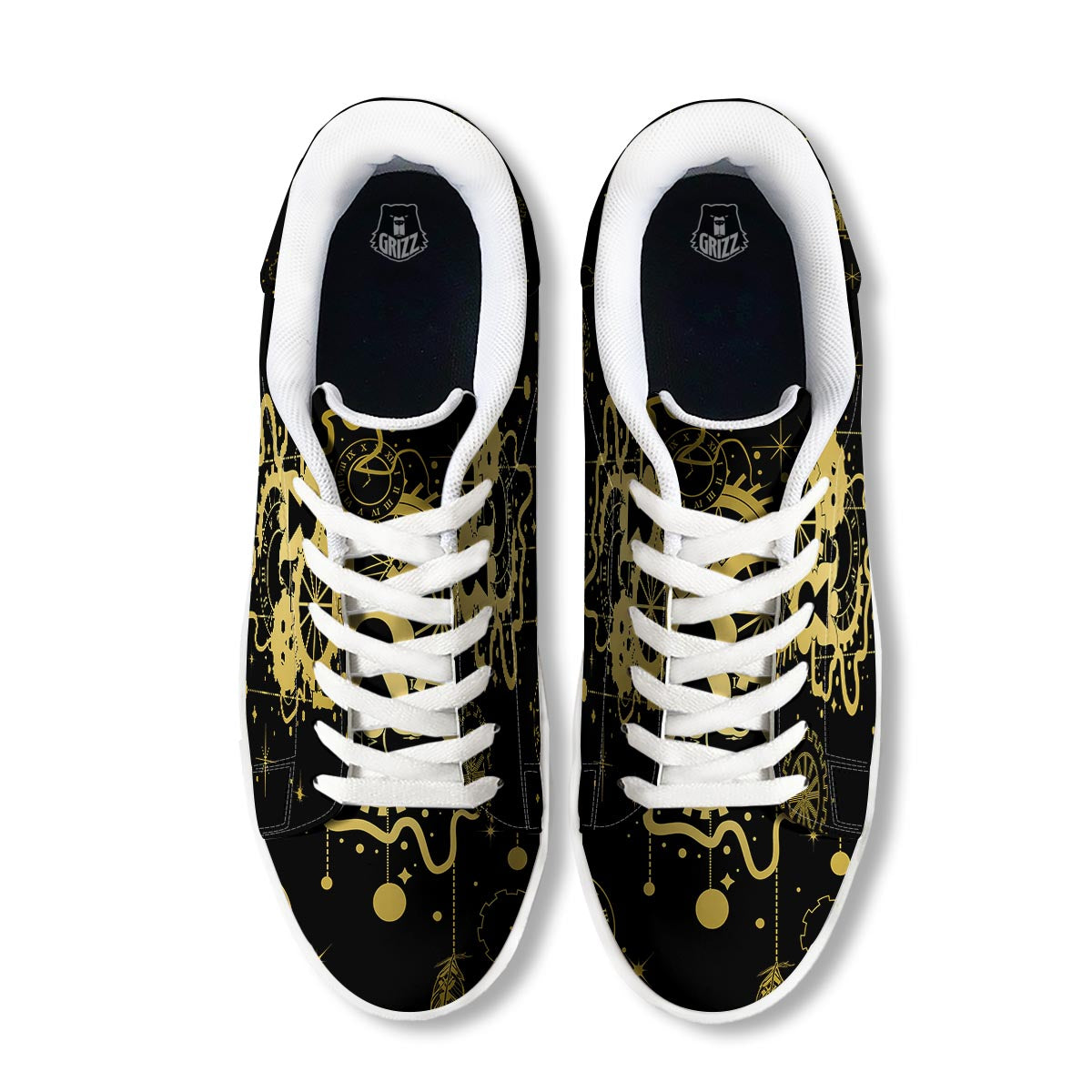 Steampunk Gears Metal Print White Low Top Sneakers-grizzshop