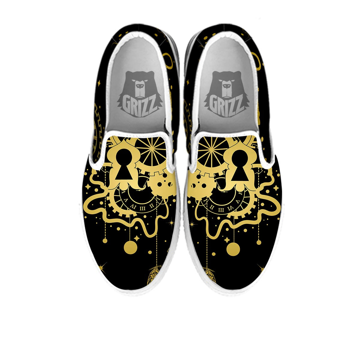Steampunk Gears Metal Print White Slip On Shoes-grizzshop