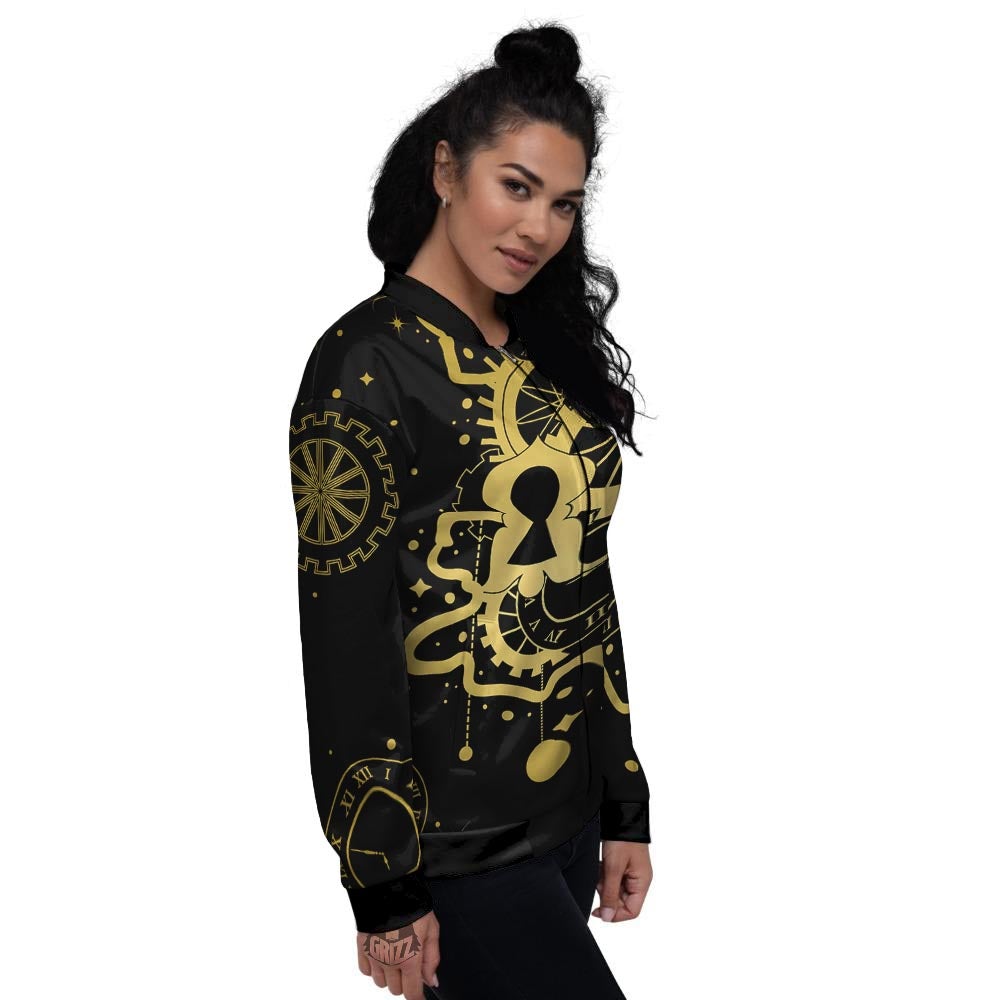 Steampunk Gears Metal Print Women's Bomber Jacket-grizzshop