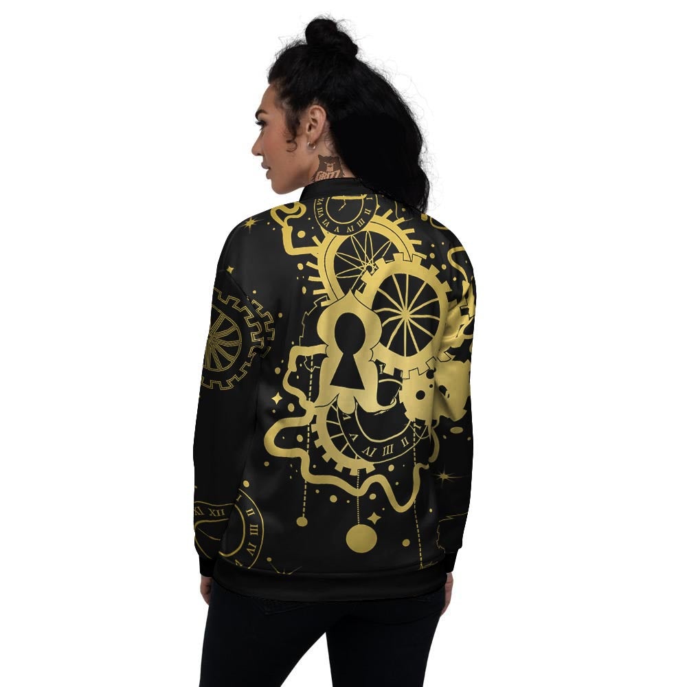 Steampunk Gears Metal Print Women's Bomber Jacket-grizzshop