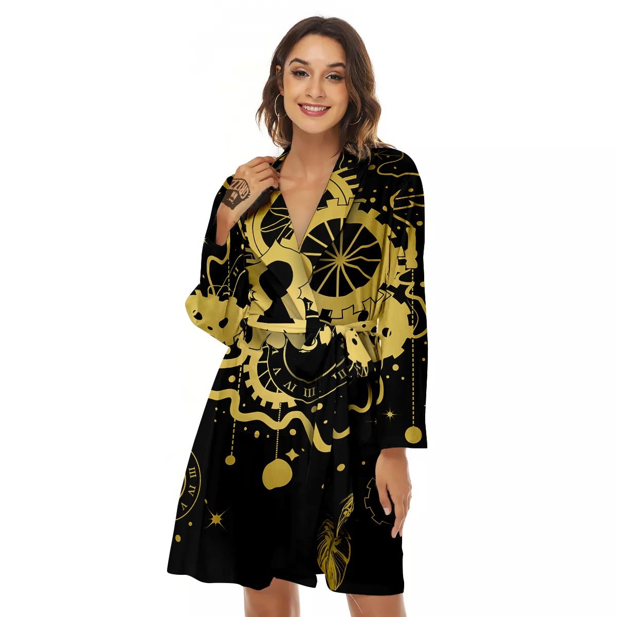 Steampunk Gears Metal Print Women's Robe-grizzshop