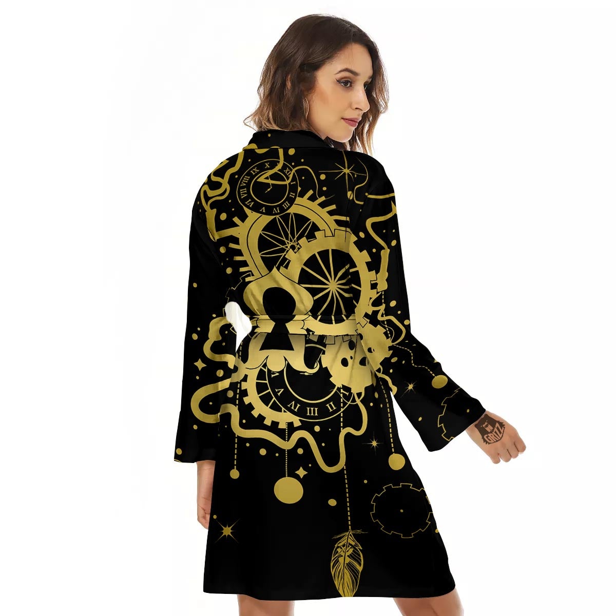 Steampunk Gears Metal Print Women's Robe-grizzshop