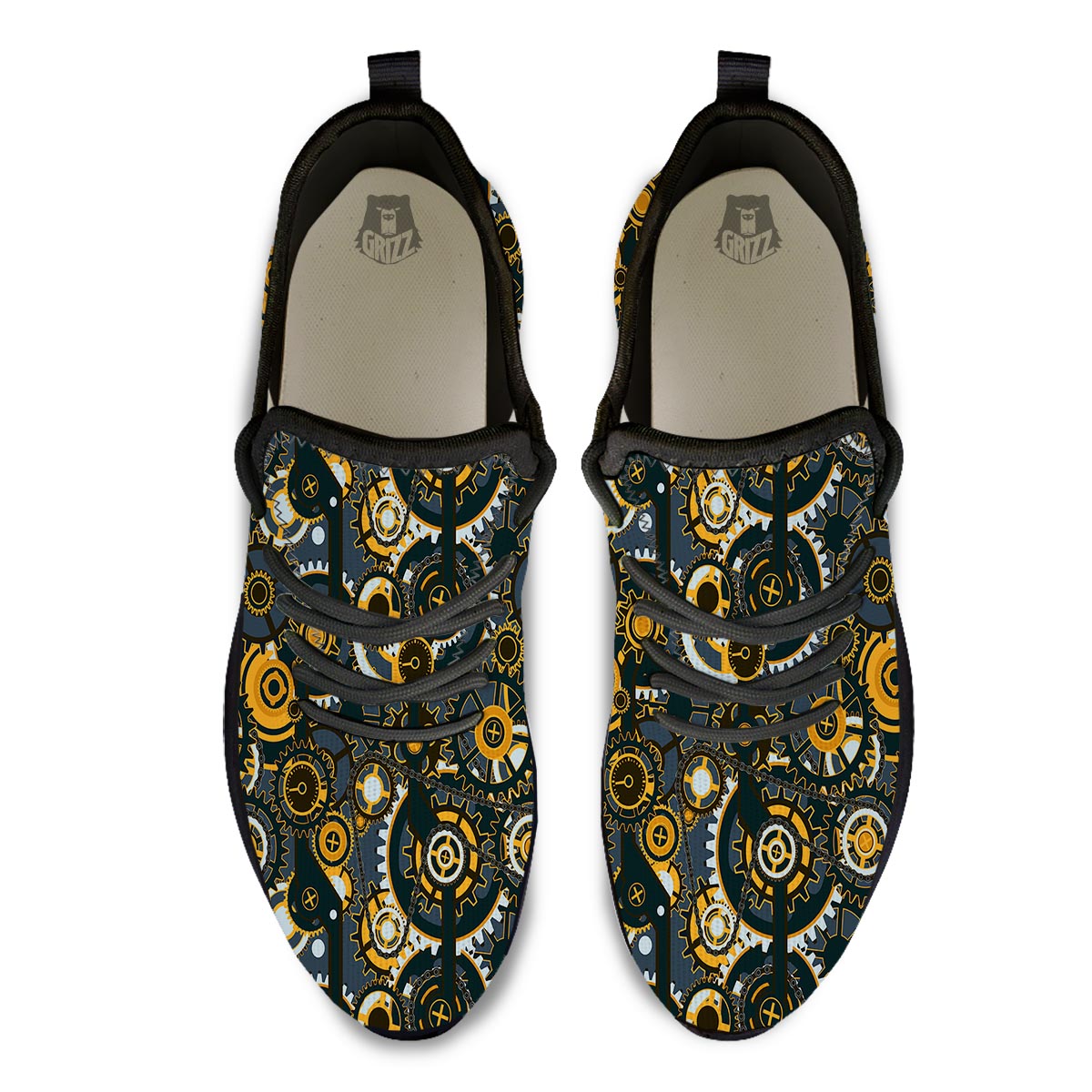 Steampunk Gears Print Pattern Black Athletic Shoes-grizzshop