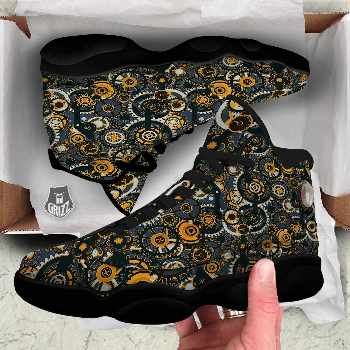 Steampunk Gears Print Pattern Black Basketball Shoes-grizzshop