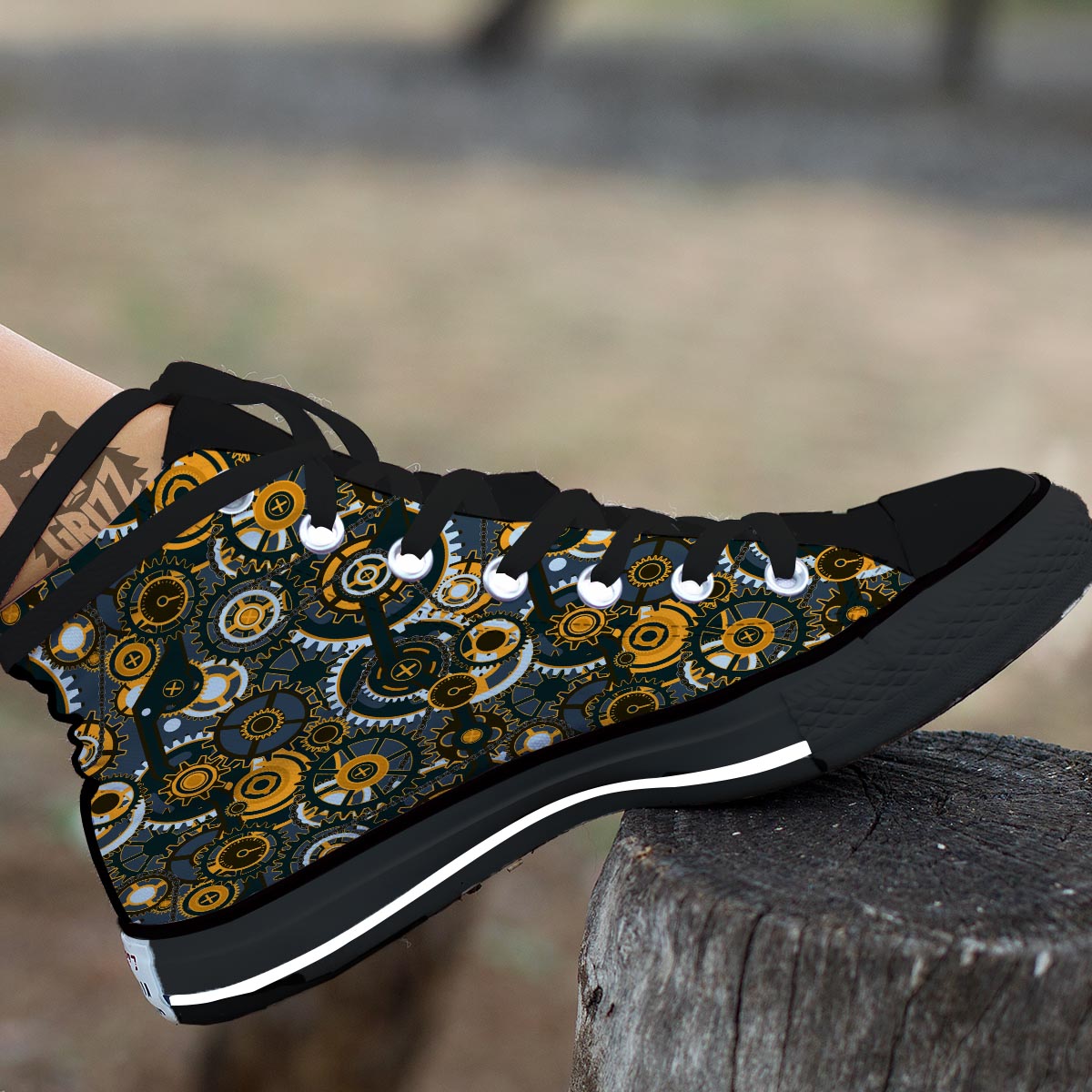 Steampunk Gears Print Pattern Black High Top Shoes-grizzshop