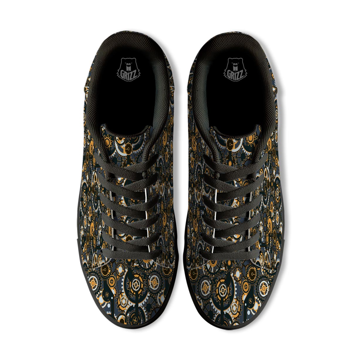 Steampunk Gears Print Pattern Black Low Top Sneakers-grizzshop
