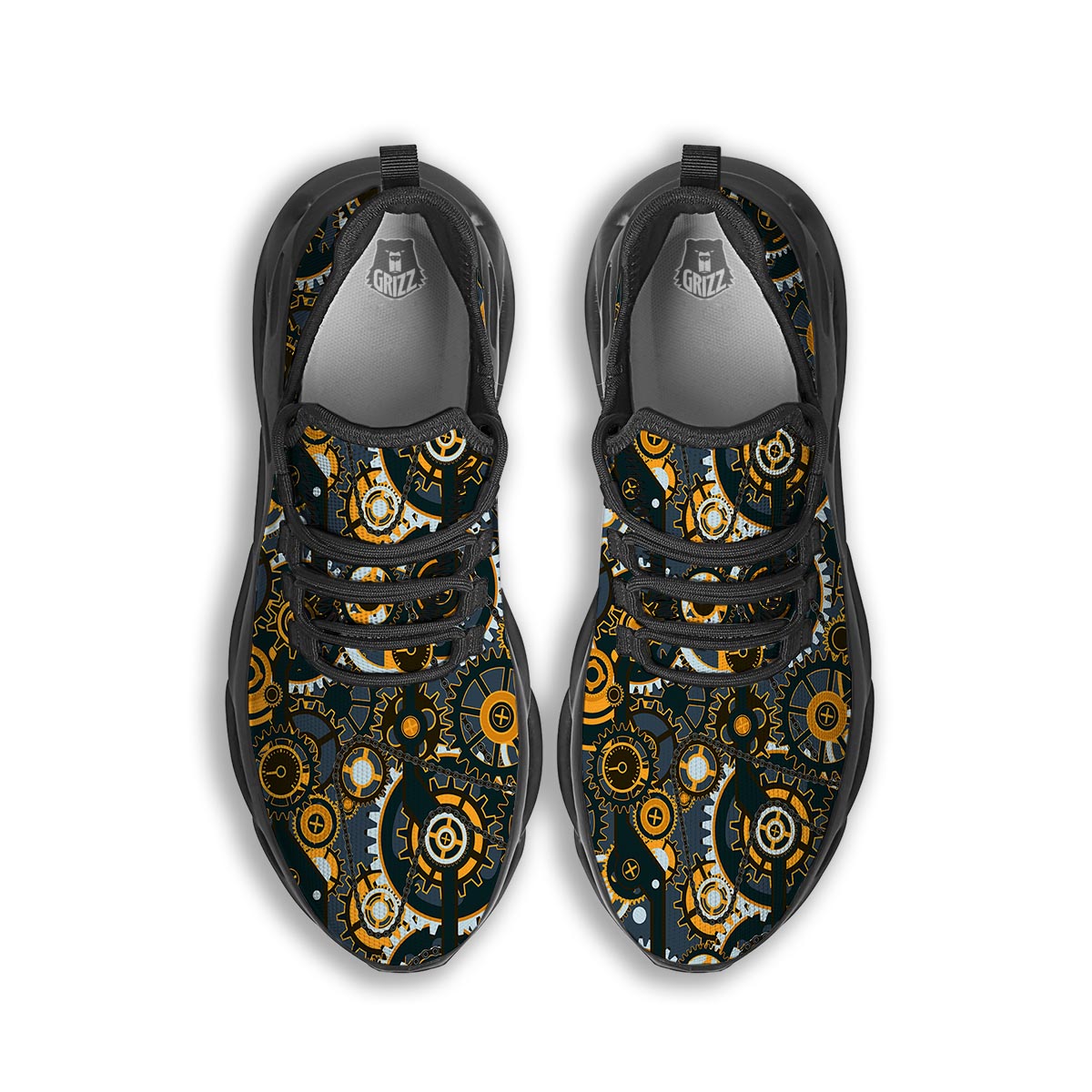 Steampunk Gears Print Pattern Black Running Shoes-grizzshop