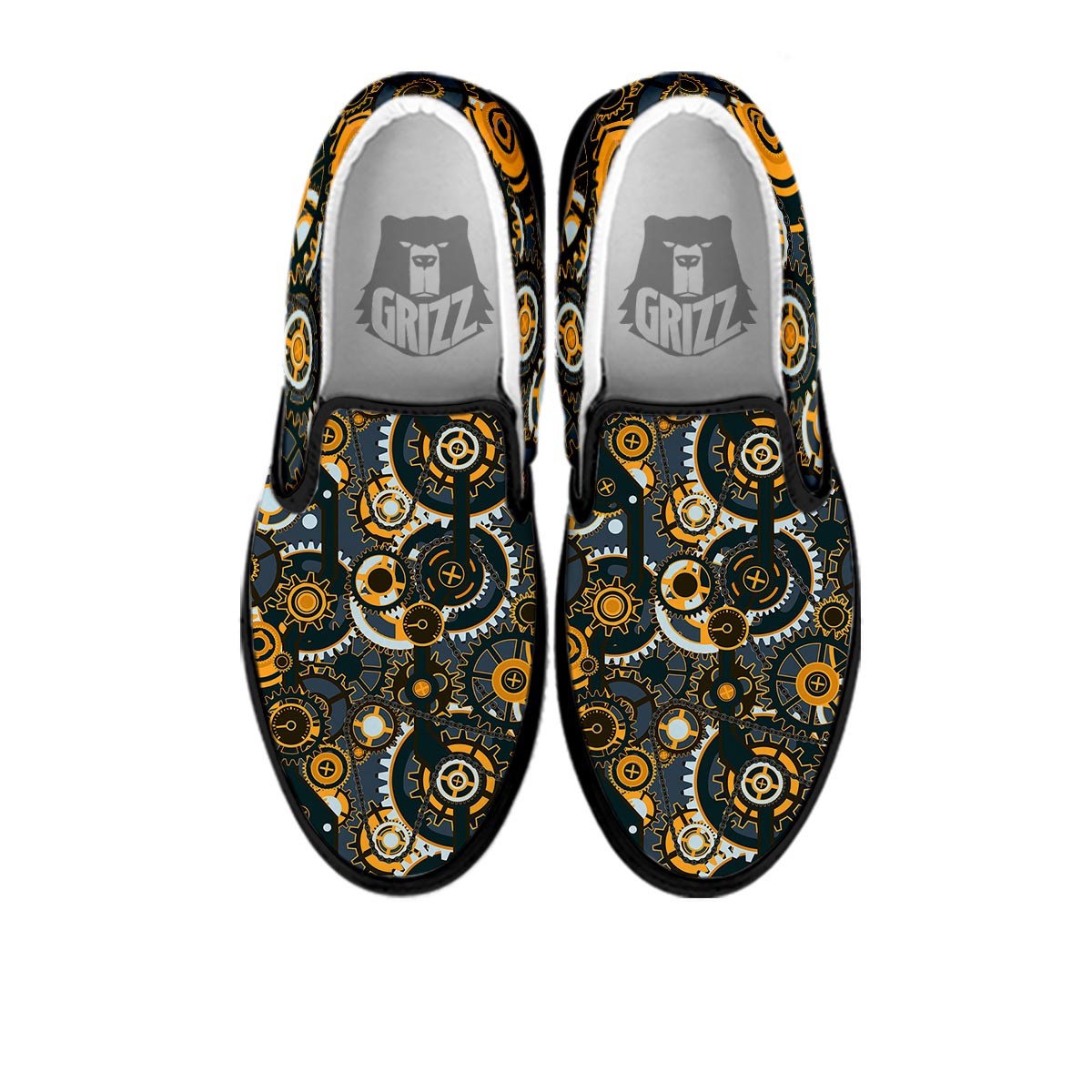 Steampunk Gears Print Pattern Black Slip On Shoes-grizzshop