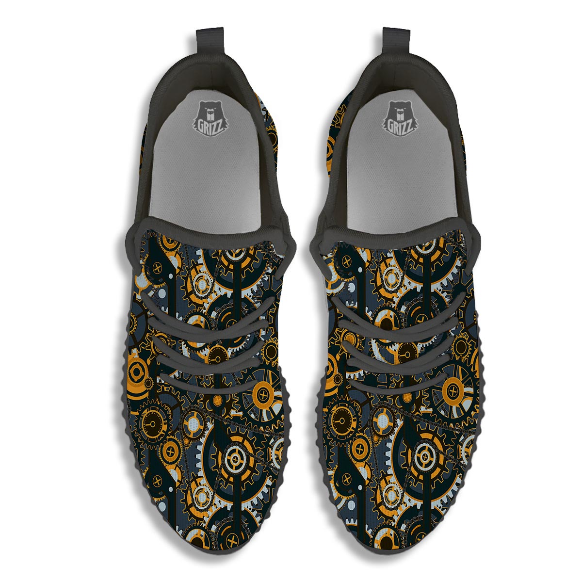 Steampunk Gears Print Pattern Black Walking Shoes-grizzshop