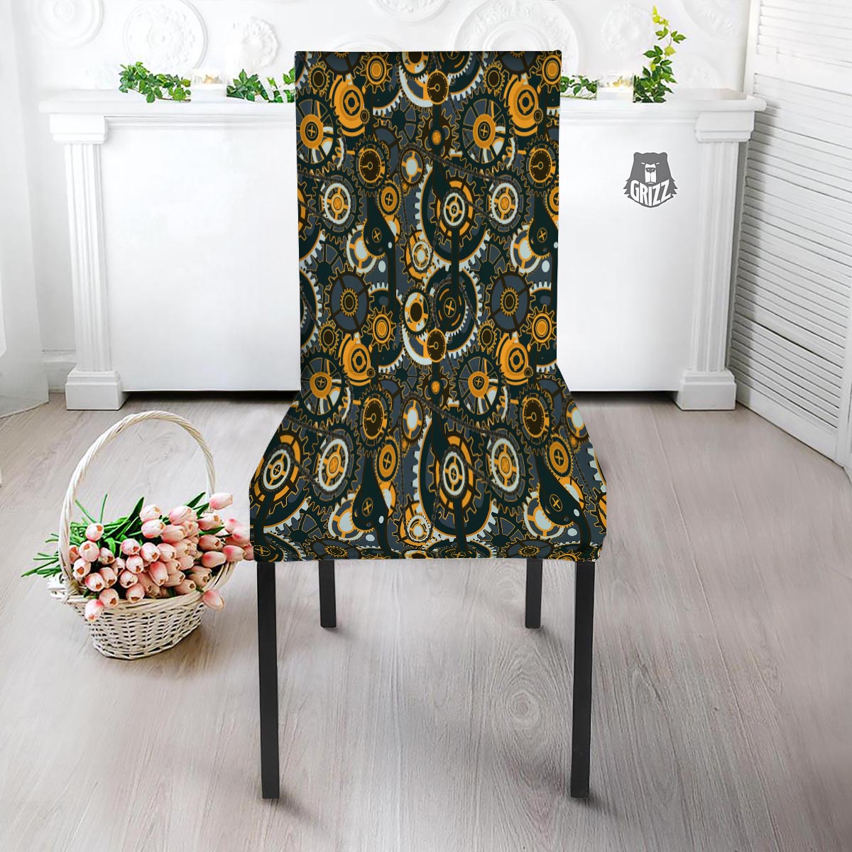 Steampunk Gears Print Pattern Dining Chair Slipcover-grizzshop