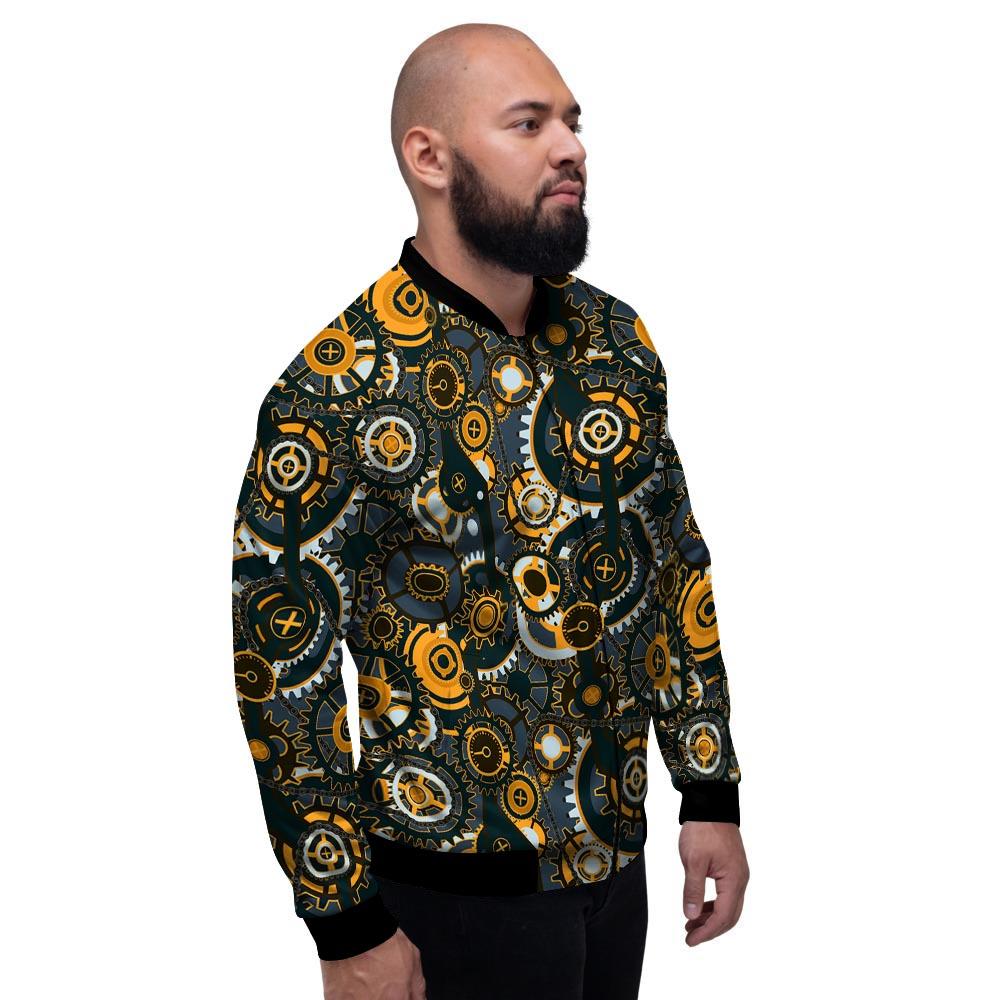 Steampunk Gears Print Pattern Men's Bomber Jacket-grizzshop