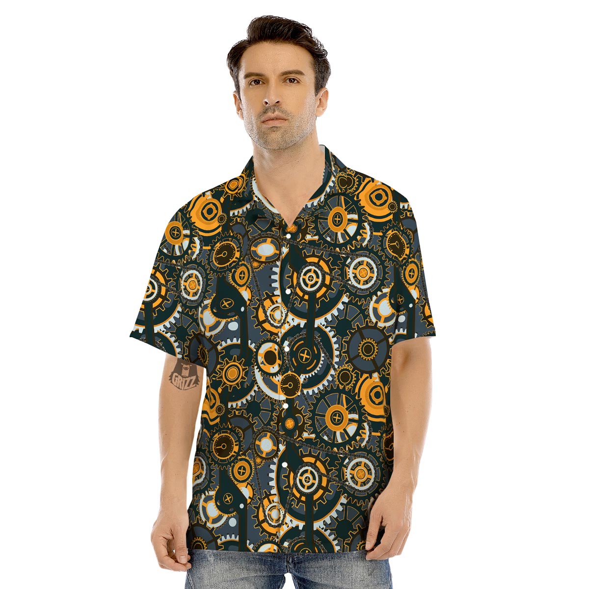 Steampunk Gears Print Pattern Men's Hawaiian Shirt-grizzshop