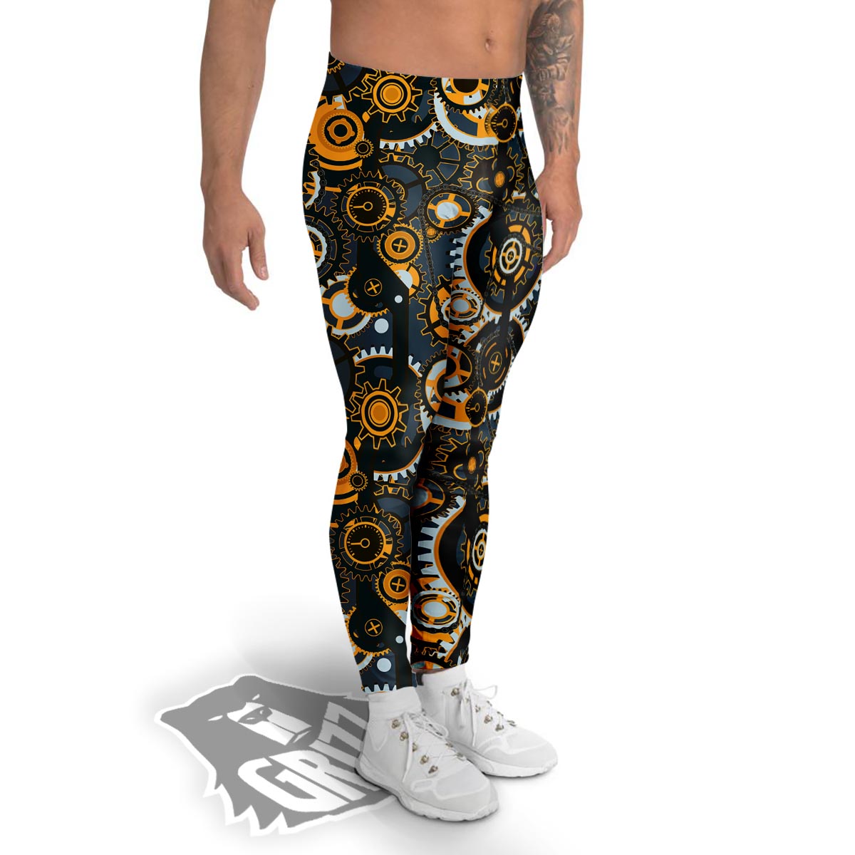 Steampunk Gears Print Pattern Men's Leggings-grizzshop