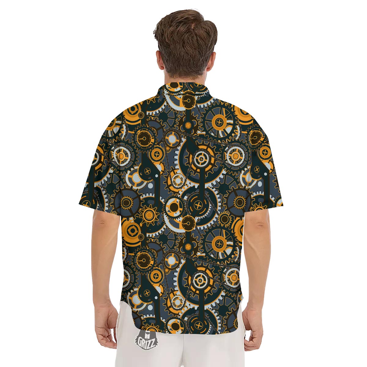 Steampunk Gears Print Pattern Men's Short Sleeve Shirts-grizzshop