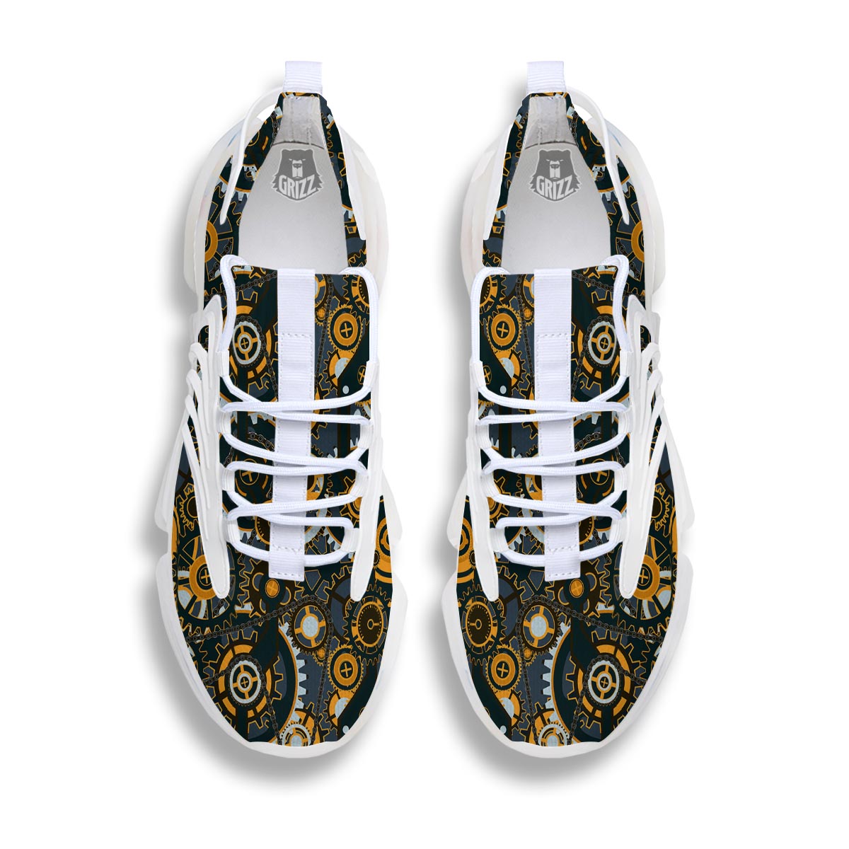 Steampunk Gears Print Pattern White Gym Shoes-grizzshop