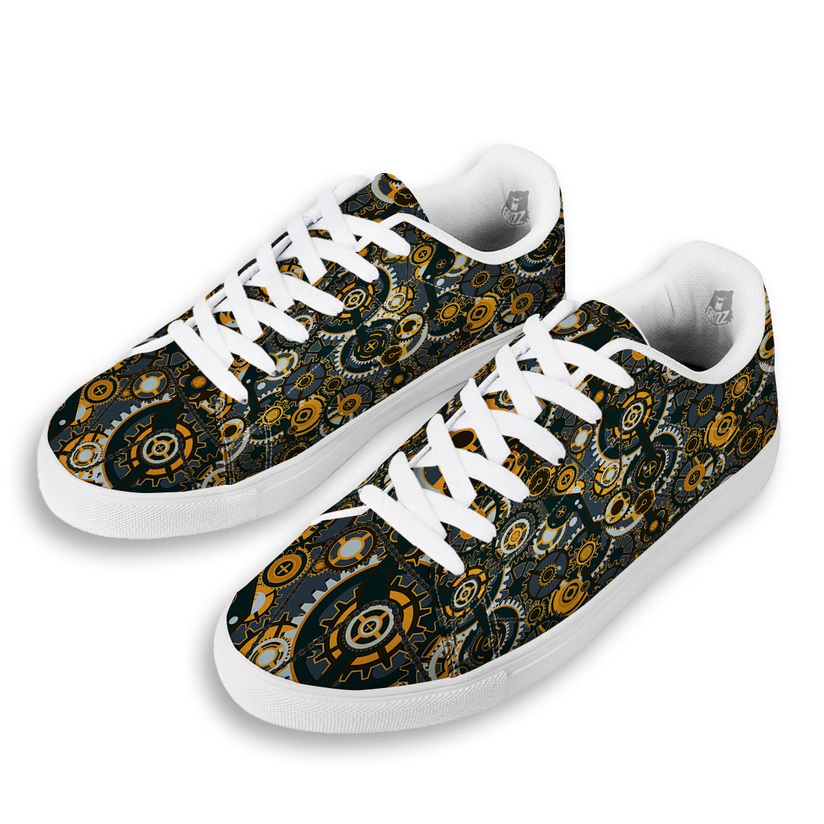 Steampunk Gears Print Pattern White Low Top Sneakers-grizzshop