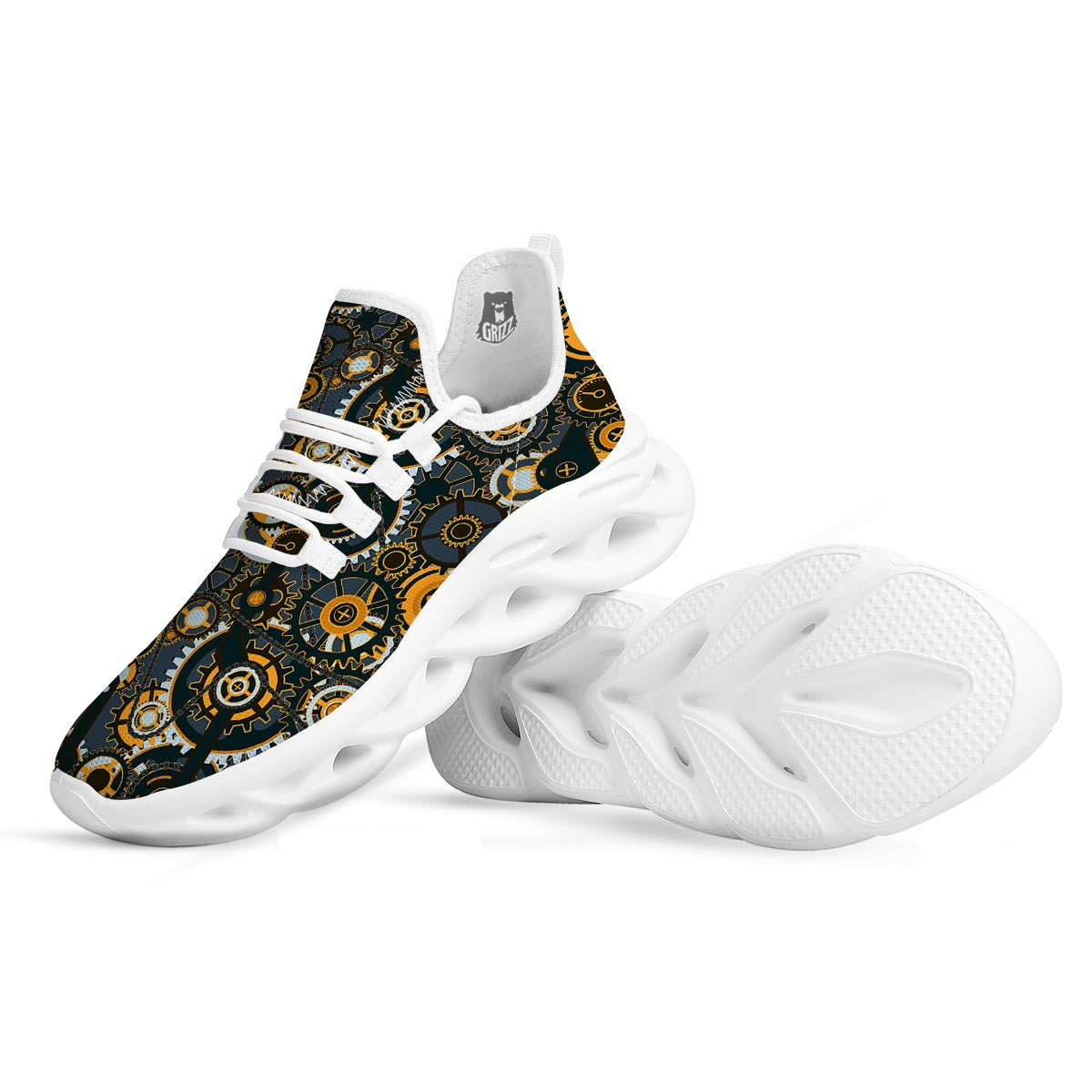 Steampunk Gears Print Pattern White Running Shoes-grizzshop