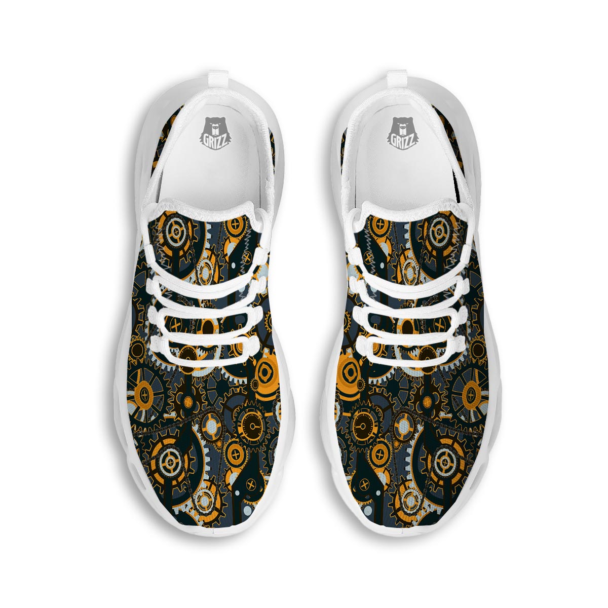 Steampunk Gears Print Pattern White Running Shoes-grizzshop