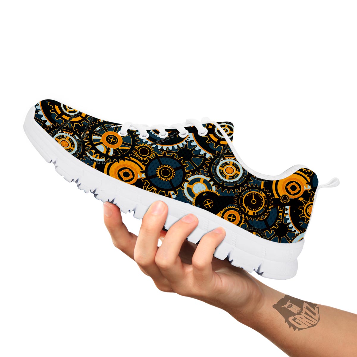Steampunk Gears Print Pattern White Sneaker-grizzshop