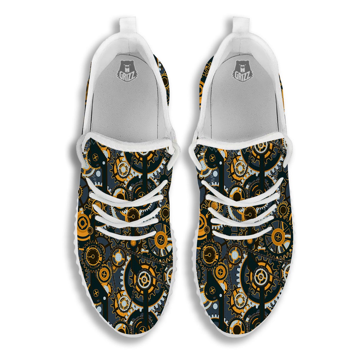 Steampunk Gears Print Pattern White Walking Shoes-grizzshop
