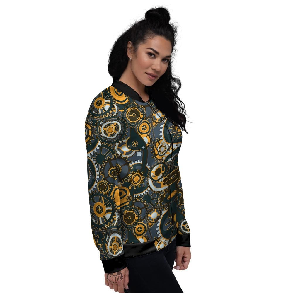 Steampunk Gears Print Pattern Women's Bomber Jacket-grizzshop