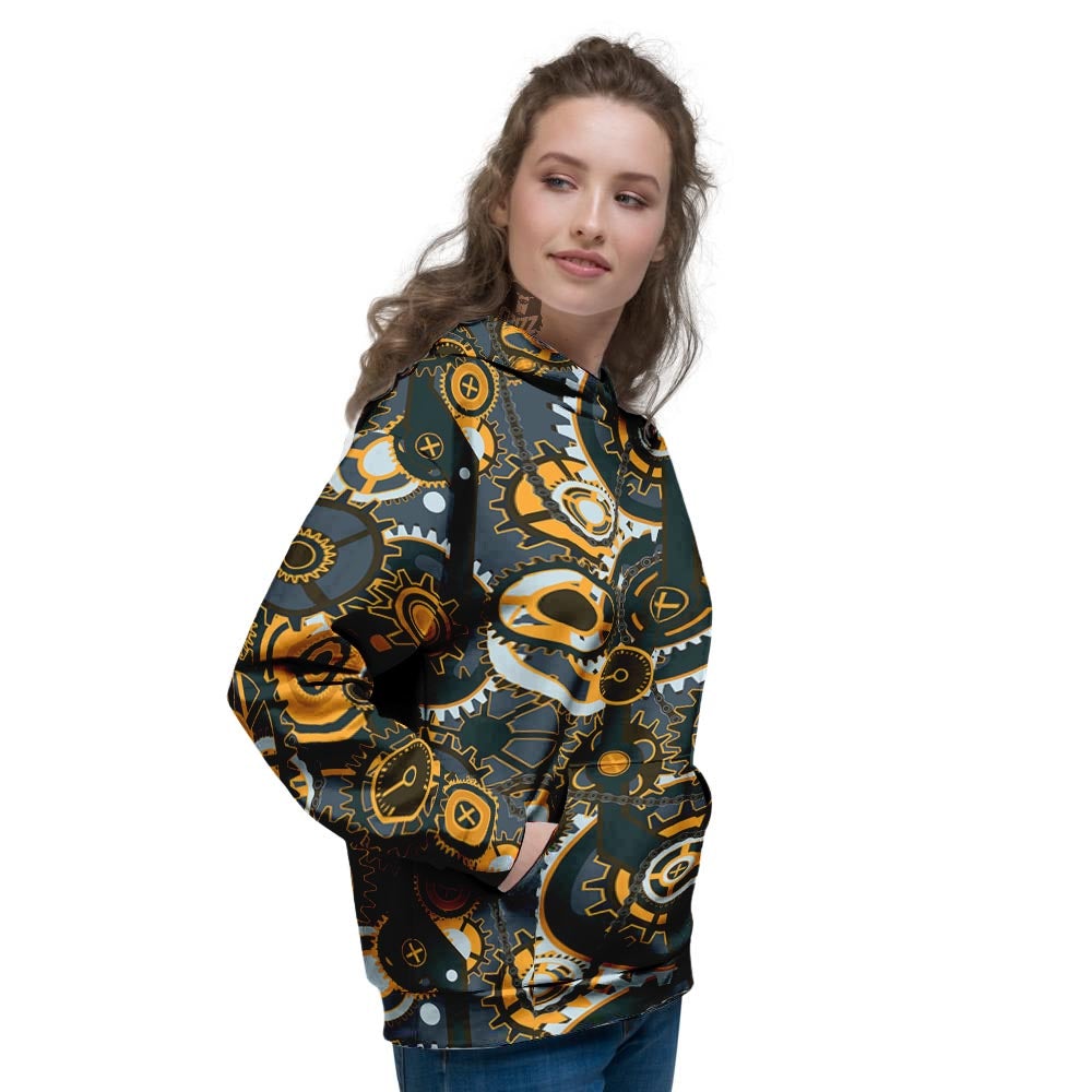 Steampunk Gears Print Pattern Women's Hoodie-grizzshop