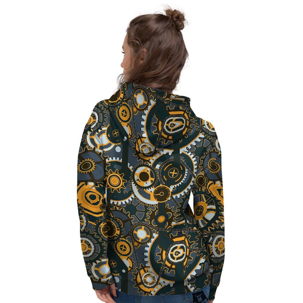 Steampunk Gears Print Pattern Women's Hoodie-grizzshop
