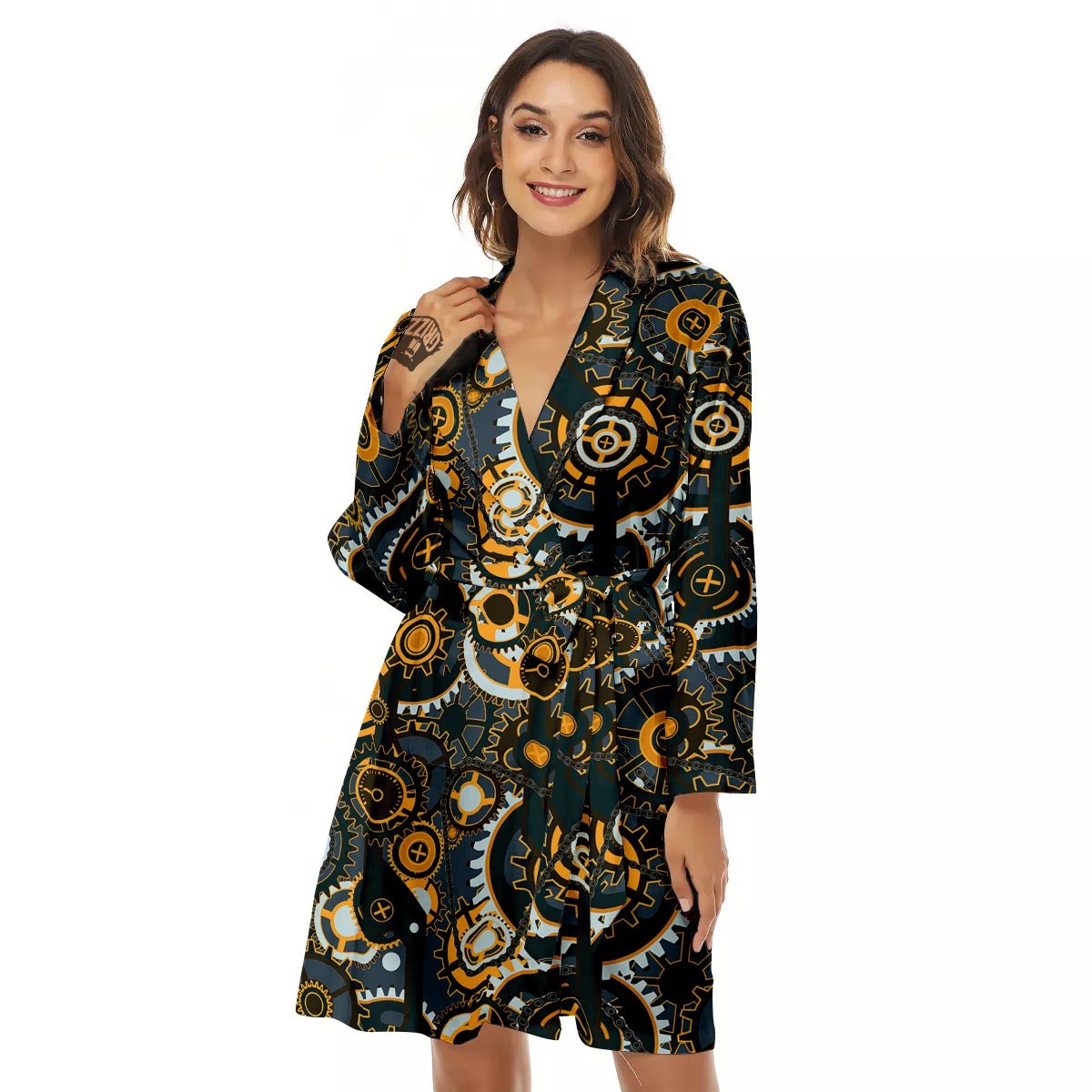 Steampunk Gears Print Pattern Women's Robe-grizzshop