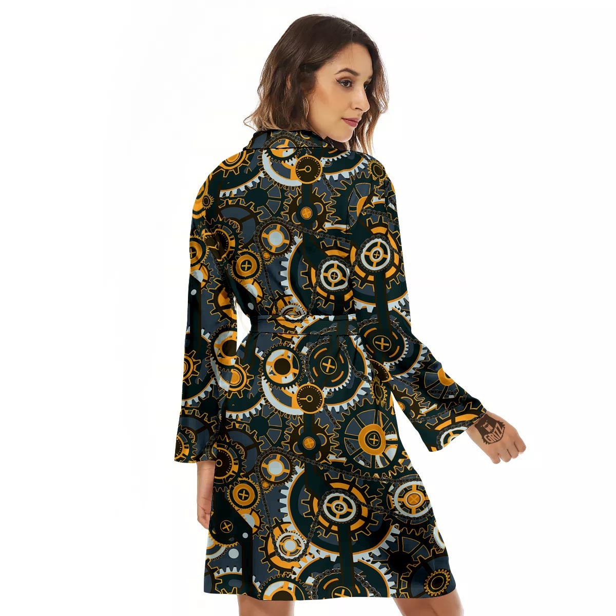 Steampunk Gears Print Pattern Women's Robe-grizzshop