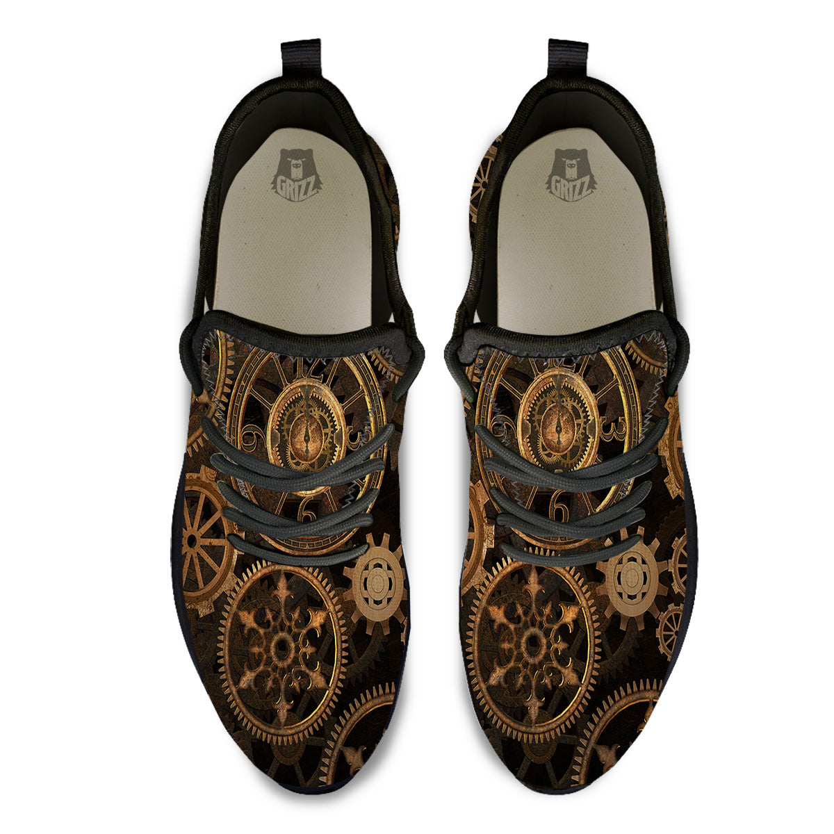 Steampunk Gears Vintage Print Black Athletic Shoes-grizzshop