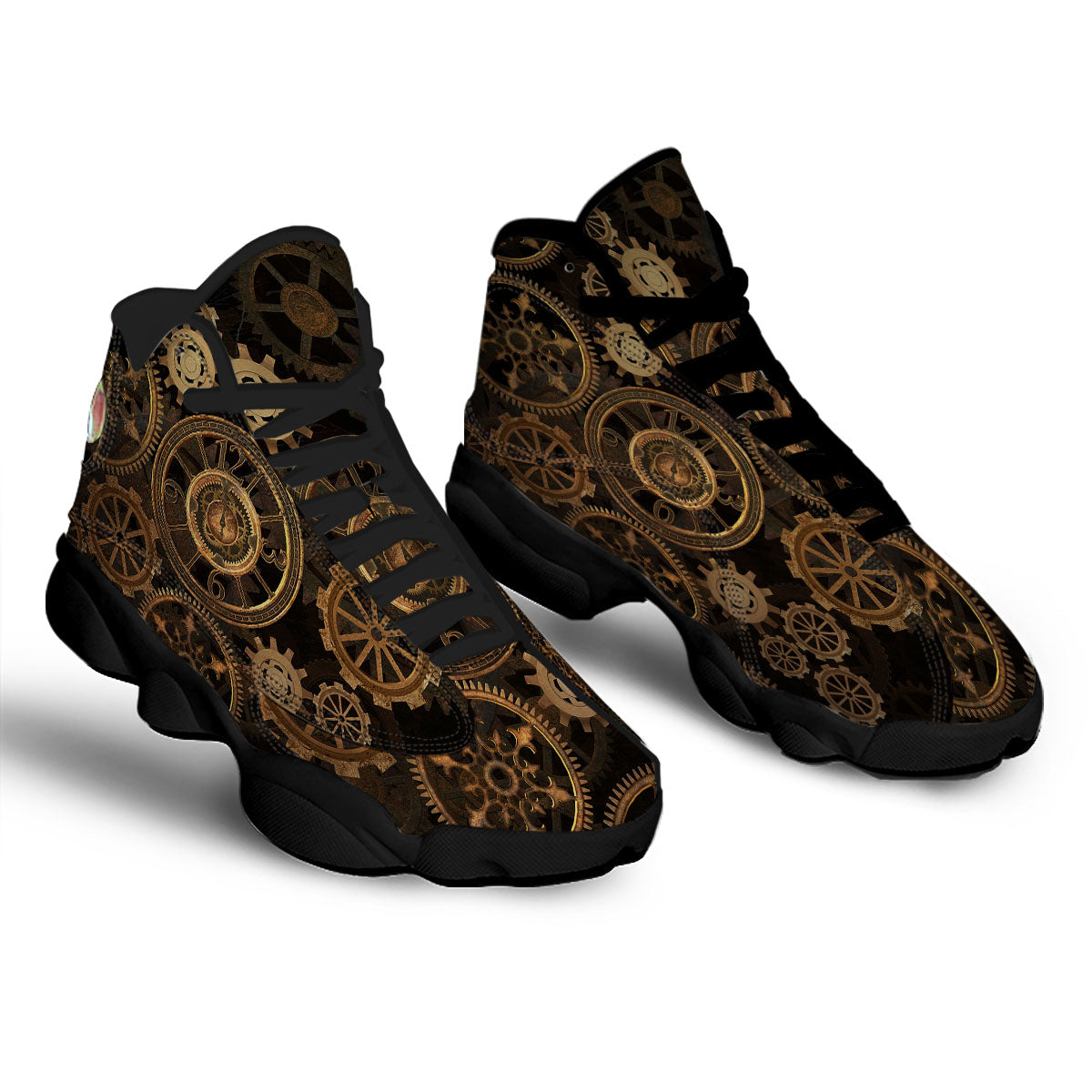 Steampunk Gears Vintage Print Black Basketball Shoes-grizzshop