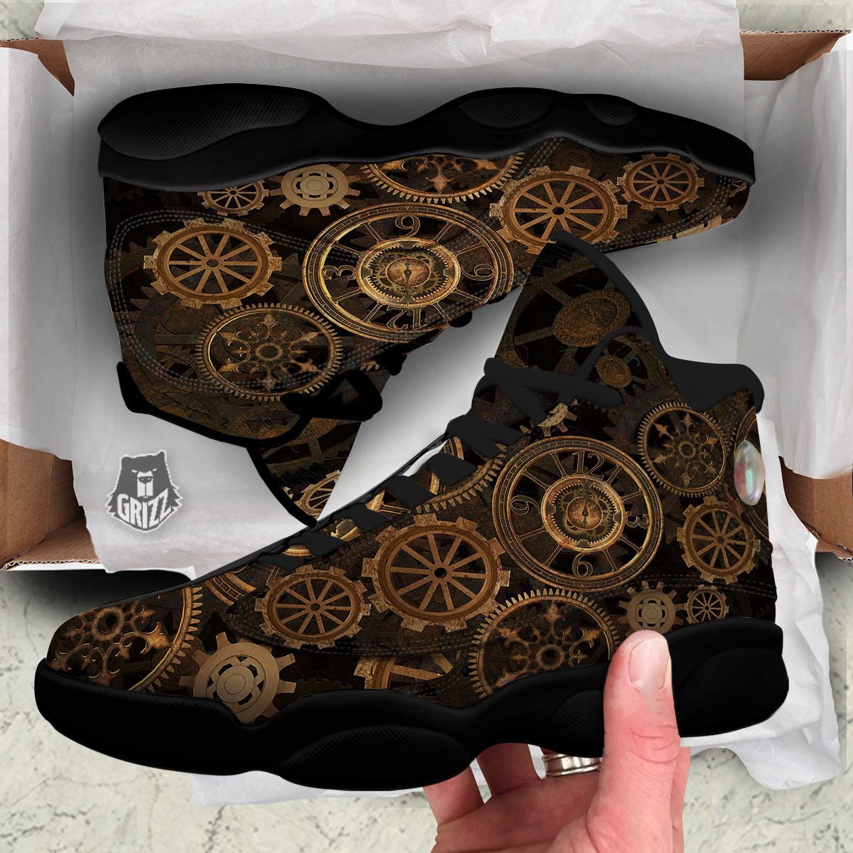 Steampunk Gears Vintage Print Black Basketball Shoes-grizzshop