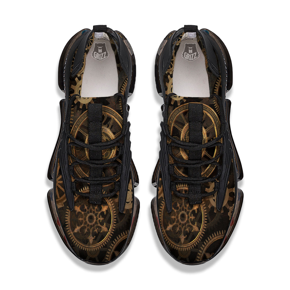 Steampunk Gears Vintage Print Black Gym Shoes-grizzshop