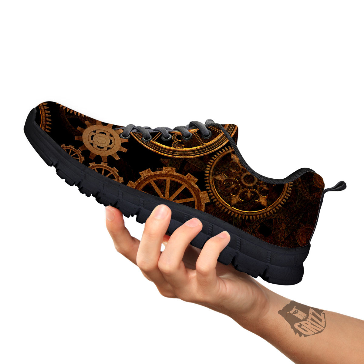 Steampunk Gears Vintage Print Black Sneaker-grizzshop