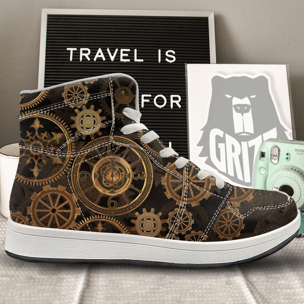 Steampunk Gears Vintage Print High Top Sneakers-grizzshop