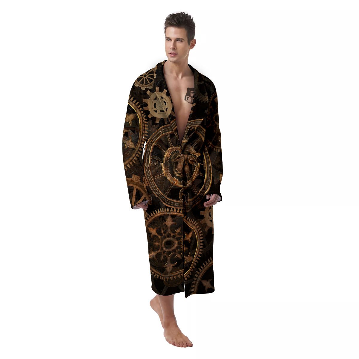 Steampunk Gears Vintage Print Men's Robe-grizzshop