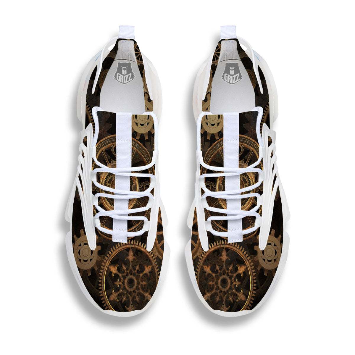 Steampunk Gears Vintage Print White Gym Shoes-grizzshop