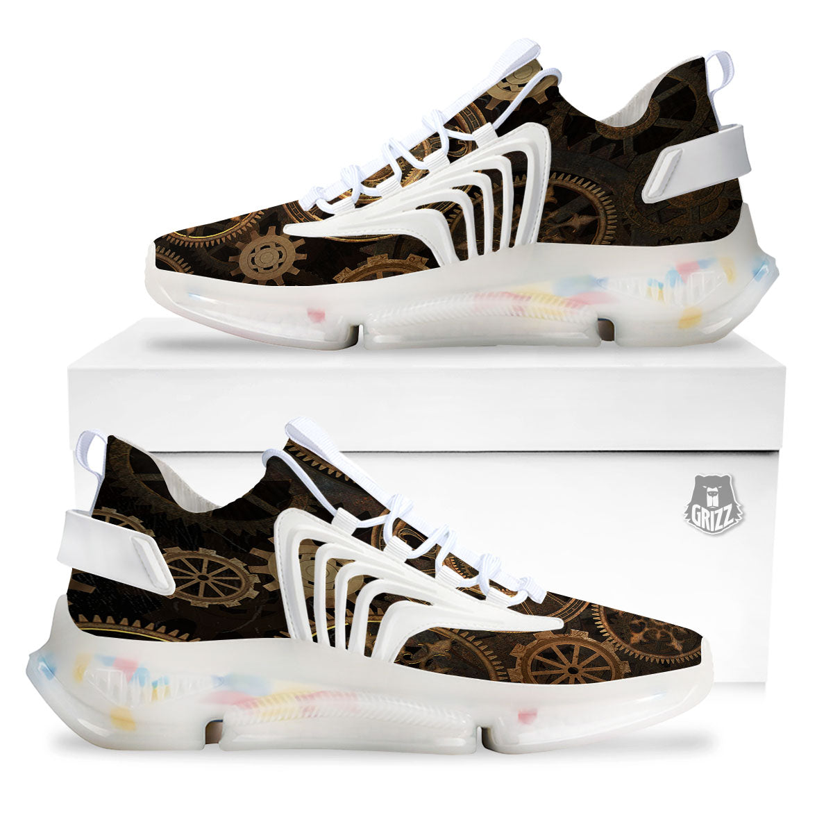 Steampunk Gears Vintage Print White Gym Shoes-grizzshop