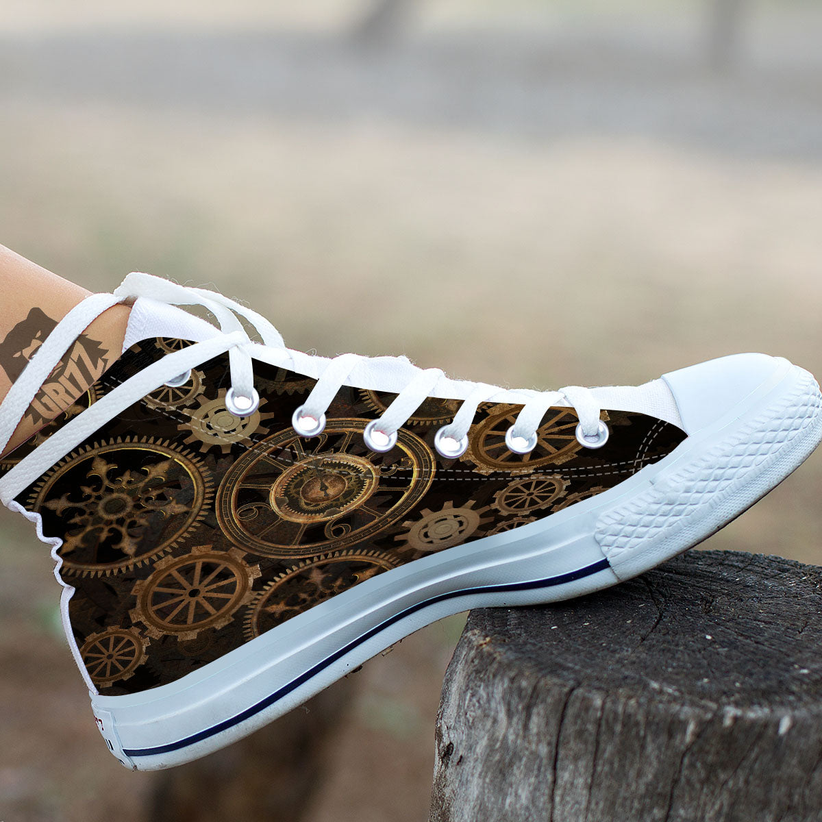 Steampunk Gears Vintage Print White High Top Shoes-grizzshop