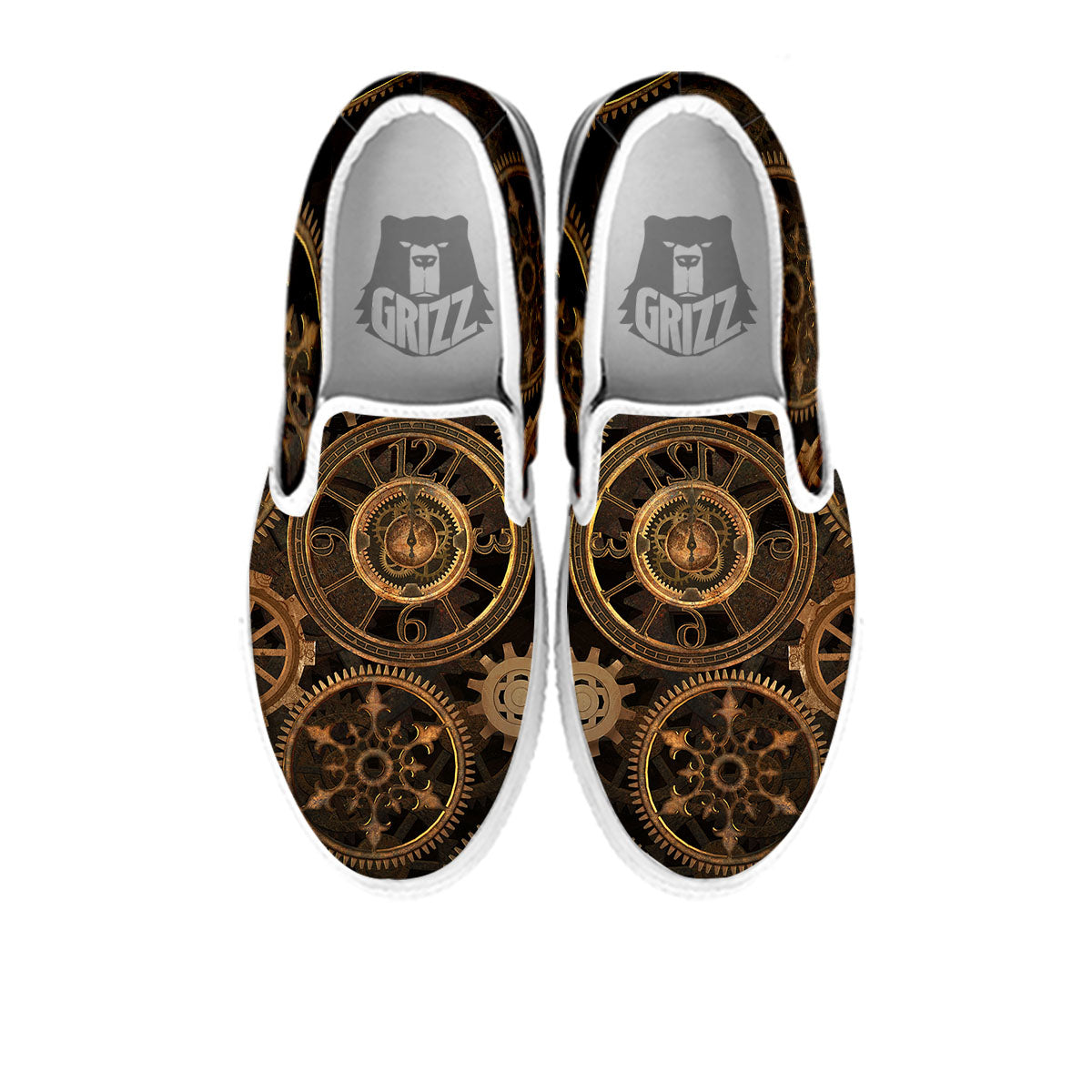 Steampunk Gears Vintage Print White Slip On Shoes-grizzshop