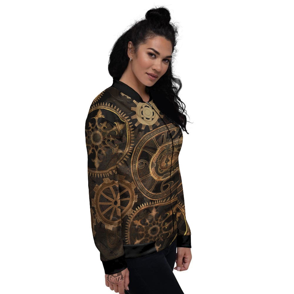 Steampunk Gears Vintage Print Women's Bomber Jacket-grizzshop