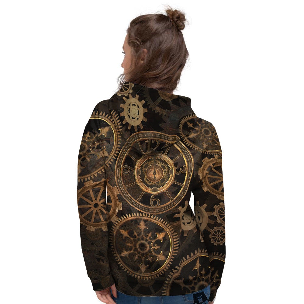 Steampunk Gears Vintage Print Women's Hoodie-grizzshop