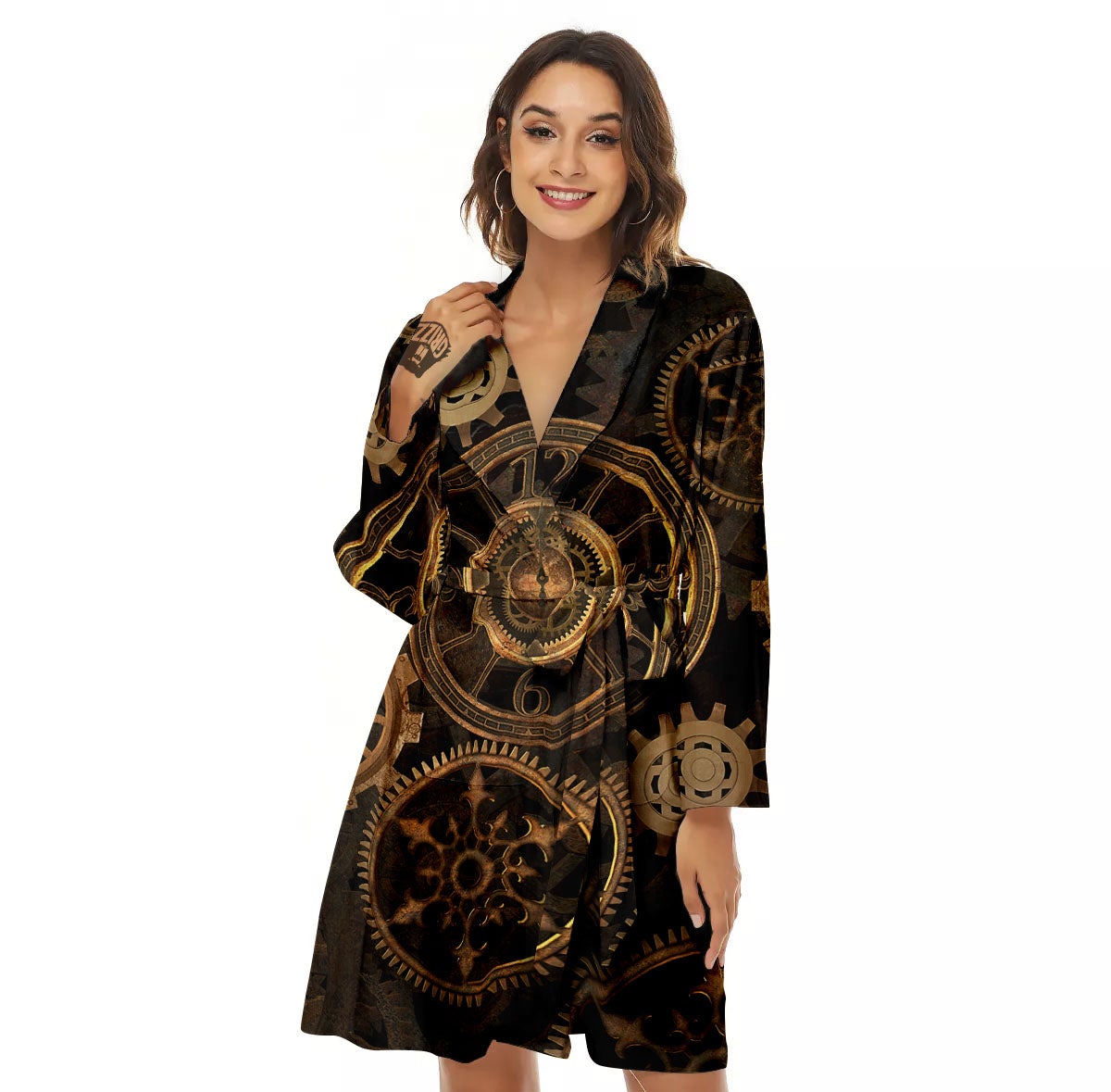 Steampunk Gears Vintage Print Women's Robe-grizzshop