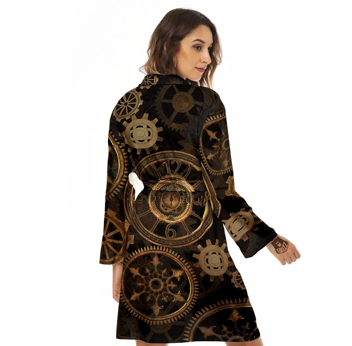 Steampunk Gears Vintage Print Women's Robe-grizzshop