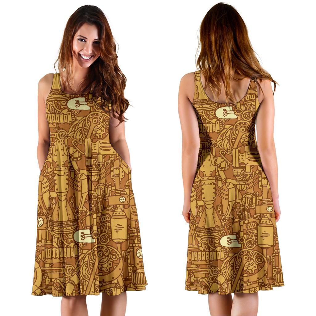 Steampunk Pattern Print Dress-grizzshop