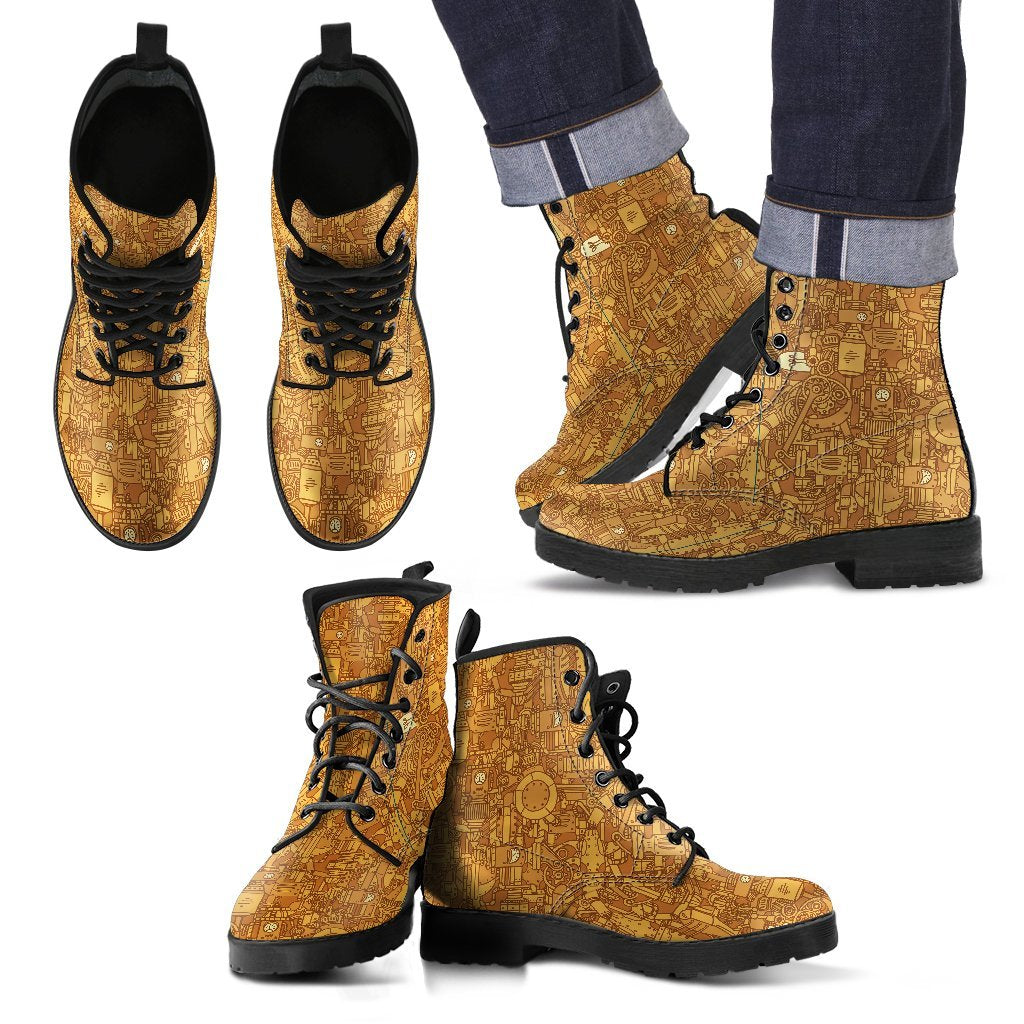 Steampunk Pattern Print Men Women Leather Boots-grizzshop