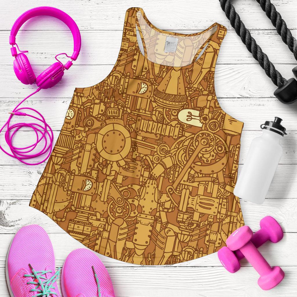 Steampunk Pattern Print Women's Racerback Tank Tops-grizzshop