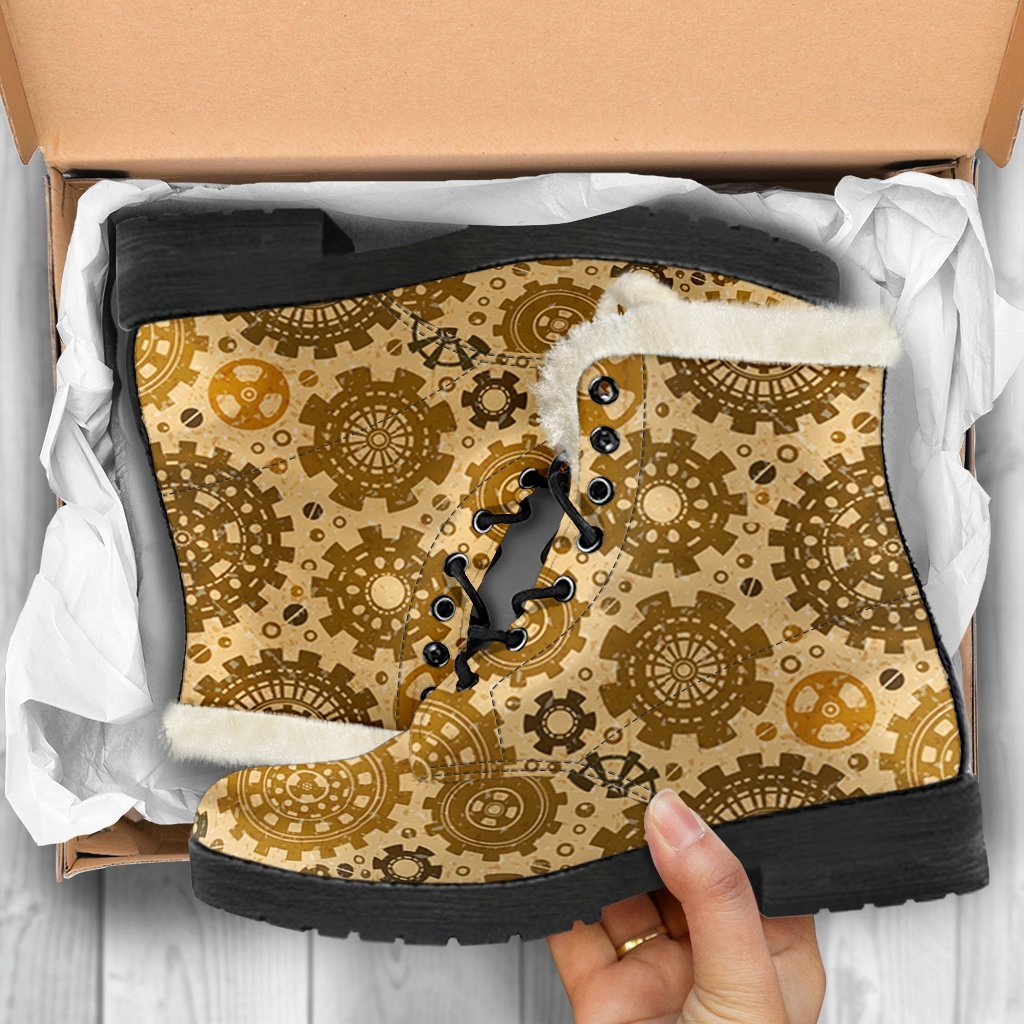 Steampunk Print Pattern Comfy Winter Boots-grizzshop